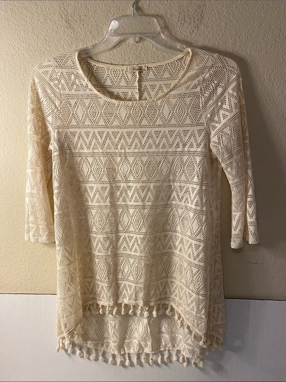 Cream Crochet Tassel Swim Coverup Tunic